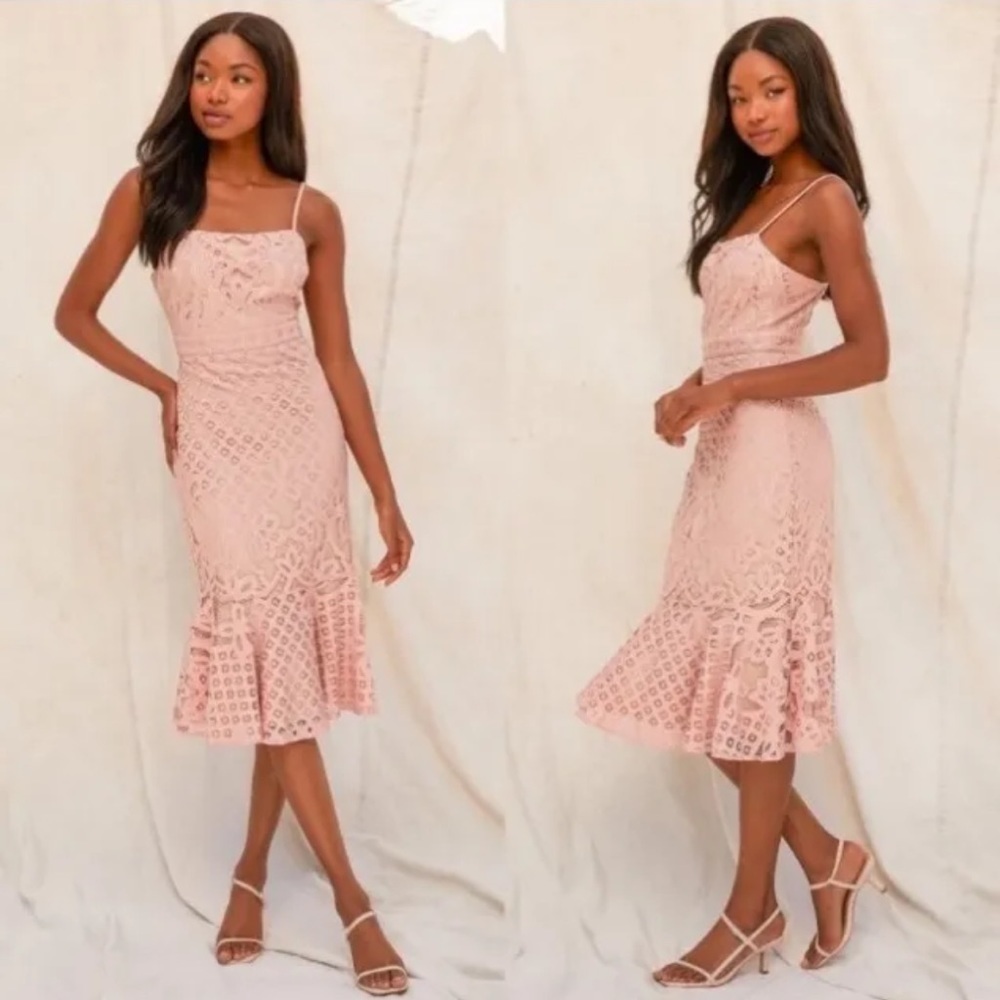 Lulus Unlimited Love Dusty Pink Lace Trumpet Midi Dress Size XS